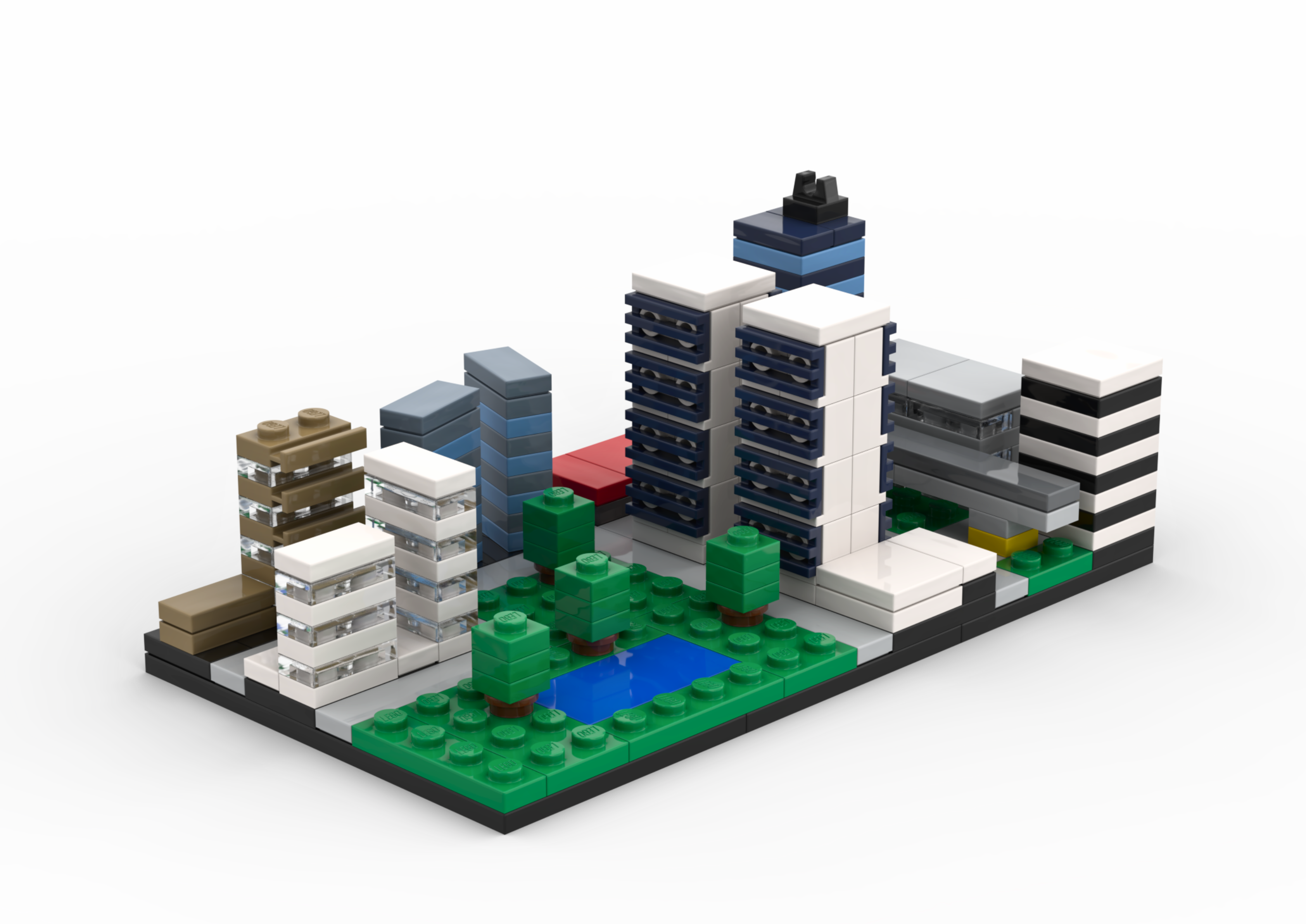 3D rendered image of the LEGO City Central Park District MOC.