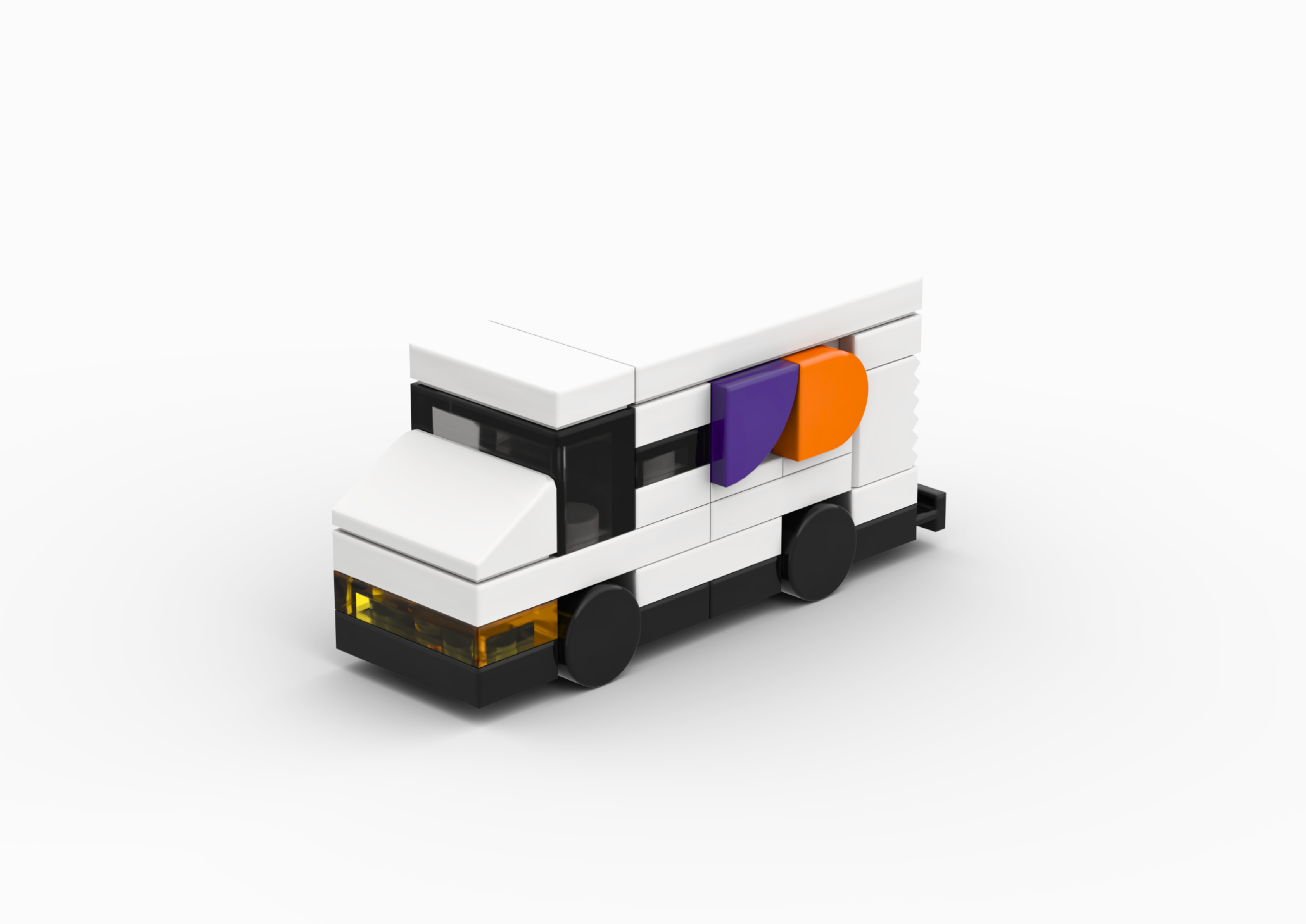 3D rendered image of the LEGO Micro FedEx Delivery Truck MOC.