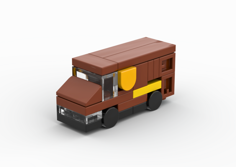 3D rendered image of the LEGO Micro UPS Delivery Truck MOC.