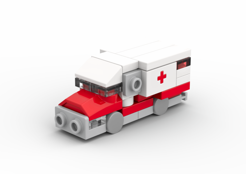 3D rendered image of the LEGO Micro Ambulance MOC.