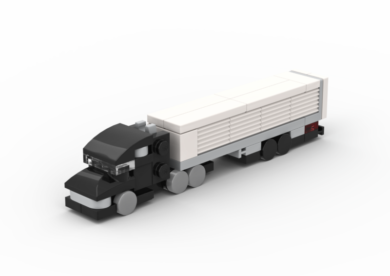 3D rendered image of the LEGO Micro American Truck & Semi Trailer MOC.
